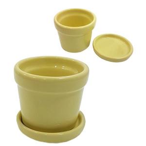 Vaso Cerâmica Creme Pequeno com Prato Decorativo