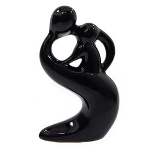 Escultura Cerâmica Mãe e Filho Preta 29X17Cm