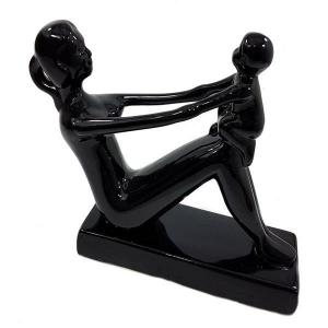 Escultura Cerâmica Mãe e Filho Preto 24X30Cm Decorativa