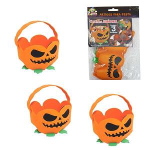 Kit Festa Cesta Surpresa E.v.a Halloween Abóbora com 3 Peças