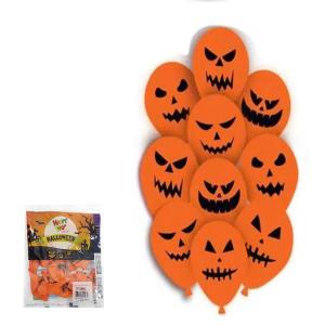 Balão Liso N.12 Redondo Temáticos Halloween Caras Malvadas Laranja com 10 Un Unidades