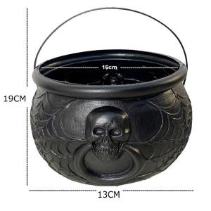 Enfeite Halloween Caldeirão Plastico da Bruxa com Alça Preto 13X19Cm