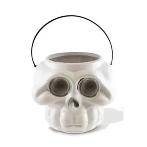 Enfeite Halloween Cranio Plastico com Alça Branco 16X16Cm Grande