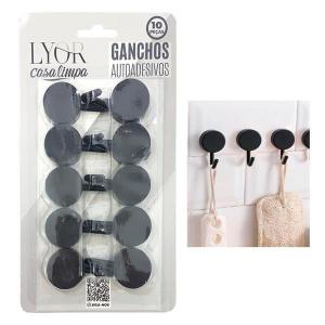Ganchos para Parede Plastico com 10 Unidades Preto