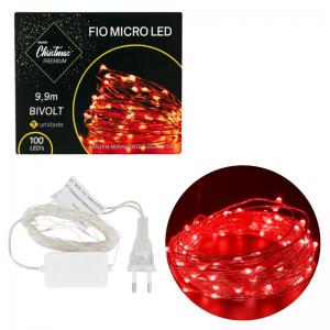 Pisca Natal Fio de Fada Led Vermelho 100 Lamp Fixo Bivolt 9,9 Metros