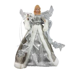 Enfeite Natal Ponteira Boneca Anjo Prata 48X28X14Cm