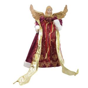 Enfeite Natal Ponteira Boneca Anjo Dourado com Vermelho 48X28X14Cm