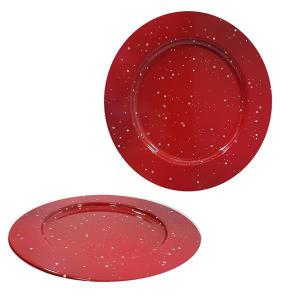 Sousplat Redondo Metal Natal Vermelho 33Cm