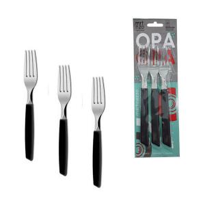 Jogo de Garfo de Mesa Linha Opa em Aço Inox com Cabo Plástico Preto com 3