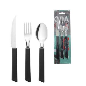 Kit Talheres Opa Mesa Plástico Preto 3 Peças