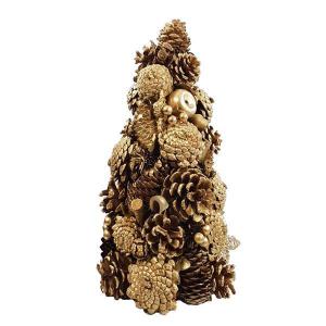 Enfeite Natal Arvore Decor. C/Pinhas e Folhagens Rustica Dourado 33Cm