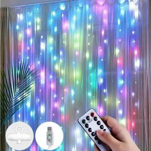Pisca Natal Cortina Led Colorida 300 Lamp. com Controle e Função App de Celular Bivolt com Cabo Usb