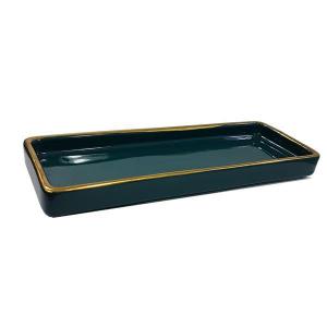 Bandeja Ceramica Retangular Decor.c/Bordas Dourada 2,5X25X9Cm Pequena