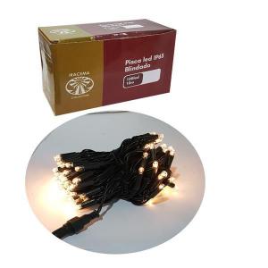 Pisca Natal Led Branco Quente 100 Lamp.fixo Fio Verde 220V 10 Metros Macho e Femea