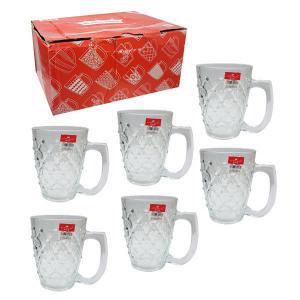 Jogo Canecas Vidro Transparente Decorado 350Ml 6 Peças