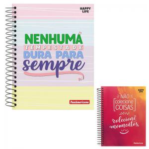 Caderno Espiral Happy Life Capa Dura 320 Folhas com Bolsa
