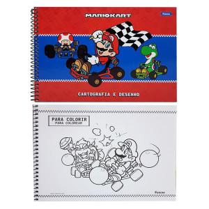 Caderno Desenho Cartografia 80 Fls.capa Dura Sem Seda Espiral Mario Bros Kart Unidade