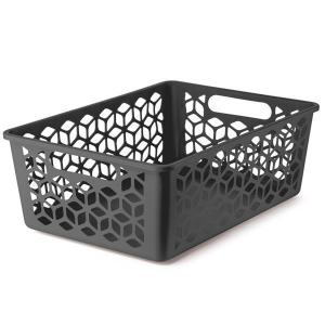 Cesto Plastico Retangular Telado Multiuso Preto Grande 16X42X30Cm - Uz.