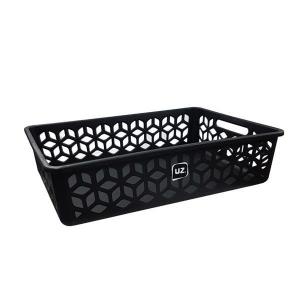 Cesto Plastico Retangular Telado Multiuso Raso Preto 10X42X29Cm - Uz