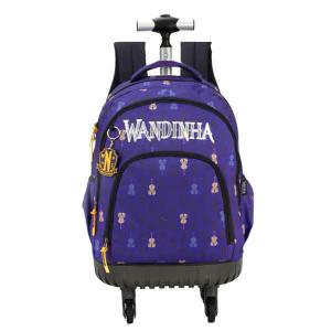 Mochila Escolar e Laptop com Rodinha 360° Wandinha Addams Roxa 54X30X14Cm - Luxcel