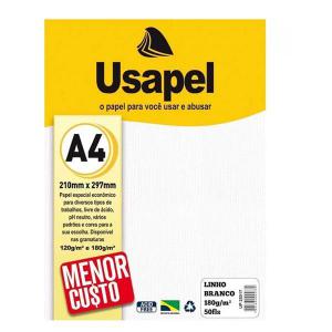Papel Linho A4 210Mmx297Mm 180G/M Branco com 50 Folhas - Usapel
