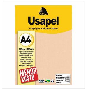 Papel Linho A4 210Mmx297Mm 180G/M Salmão com 50 Folhas - Usapel
