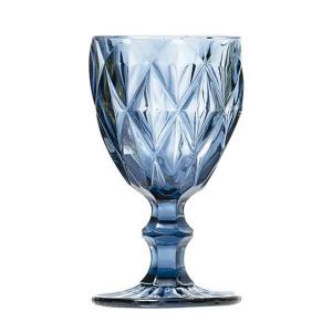 Taça Água Vidro Azul Diamante 300Ml Elegante