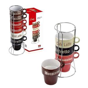 Conjunto Xícaras Cappuccino Cerâmica Suporte Ferro 210Ml