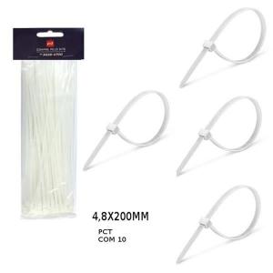 Lacre  de Nylon Branco 4,8X200Mm com 10 Unidades- C.o