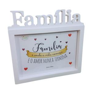 Porta Retrato Plástico 15X20 com Frase Famlia Horizontal Reto Branco -Fu Xing