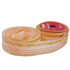 Fita Decorativa Aramada Poliester Rosa Listrada com Glitter 914Mx3,8Cm - Cromus