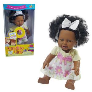 Boneca Angelina Girl Negra Aprendendo Inglês 33Cm - Milk
