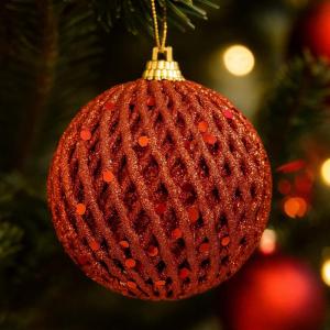 Bola Natal Glitter Vermelha 80Mm Presente