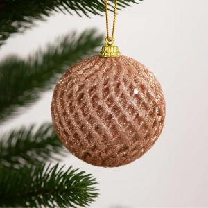 Bola Natalina 80Mm Glitter Rose Decoração Festiva