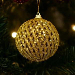 Bola de Natal 80Mm Glitter Dourado Decoração