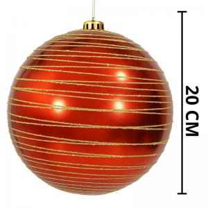 Bola Natalina Vermelha Glitter Dourado 20Cm