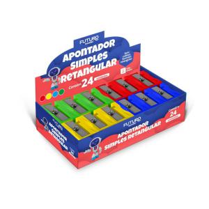 Apontador Plástico Retangular Colorido Kit Escolar 24 Unidades