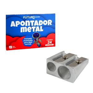 Apontador Metal Duplo Furo Retangular Escolar Kit 12