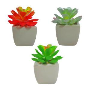 Suculenta Artificial Cerâmica Branca Decorativa 9Cm
