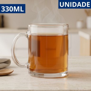 Caneca Vidro Lisa Lux Clear 330Ml Unidade - Kehome