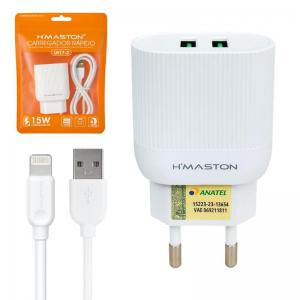 Carregador Rápido H'maston 15W Iphone Duas Usb Cabo 1 Metro