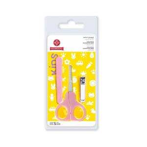 Kit Higiene Bebê Mundial Cortador Unha Lixa Tesoura Rosa
