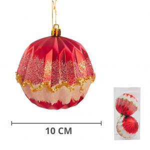 Bola Natal 100Mm Met.decor.vermelha C/Glitter 2 Bolas