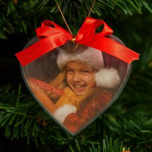 Enfeite de Natal Coração Transparente com Foto 10Cm