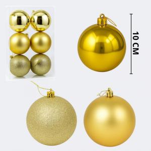 Bola Natal 100Mm Decor.dourada  Met.fosca e Glitter C/6 Bolas