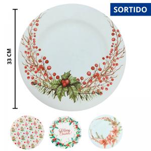 Sousplat Redondo Decorado Tema Natal 33Cm - Rio Master