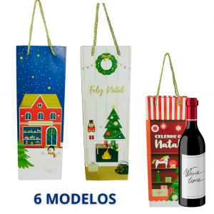 Sacola Presente P/Vinho Estamp. Sortidas 36X12X8Cm - Multiart