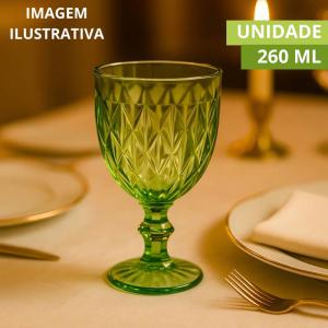 Taca Vidro P/Agua Linha Diamante Verde 260Ml - Kehome