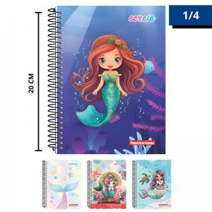 Caderno 1/4 96 Folhas Capa Dura Espiral Sereia Unidade - Panamericana