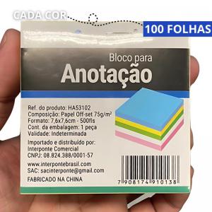 Bloco de Recado Post-It 7,5X7,5Cm Colorido com 500 Folhas - Interponte